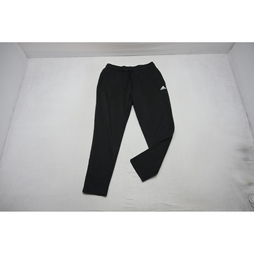 Adidas Jogger Sweatpants Taper Mens Medium Black Fleece Drawstring Pockets EUC